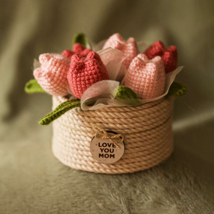 Personalized Handmade Crochet Large Tulip Flower Plant Pot With Message Card