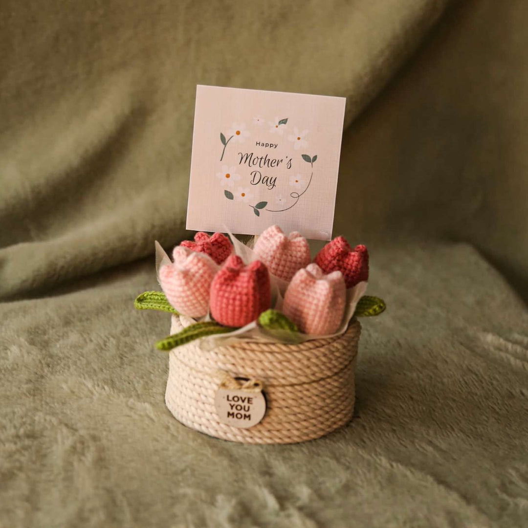 Personalized Handmade Crochet Large Tulip Flower Plant Pot With Message Card