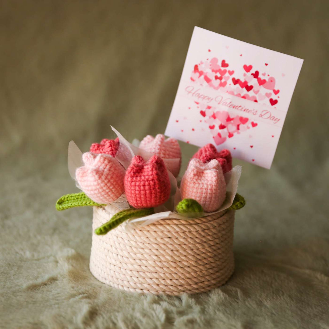 Personalized Handmade Crochet Large Tulip Flower Plant Pot With Message Card