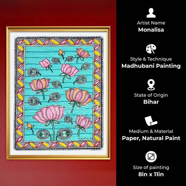 8 x 11 Inch | Petals & Ripples | Original Hand Painted Madhubani Painting On Paper