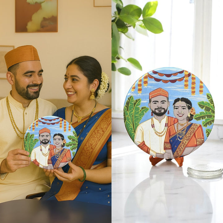 10 Inch | Photo Personalized Hand Painted Pop Art Illustrated Caricature Wall Plate With Stand