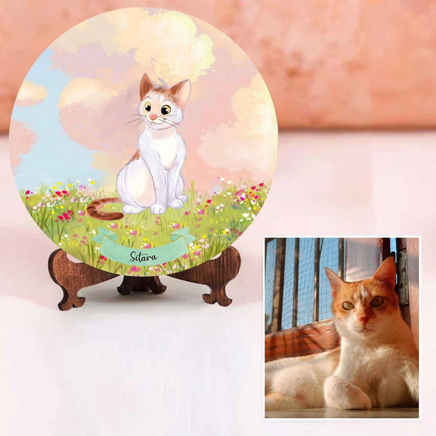 Photo Caricature Nameplate With Stand For Pets 6 - Personalized Illustration with Photo Reference