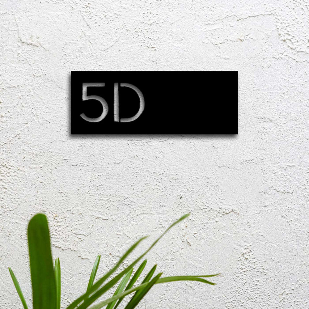 Personalized Laser Cut Minimalist Design Steel Name Plate 20 - Mounted on Textured Wall