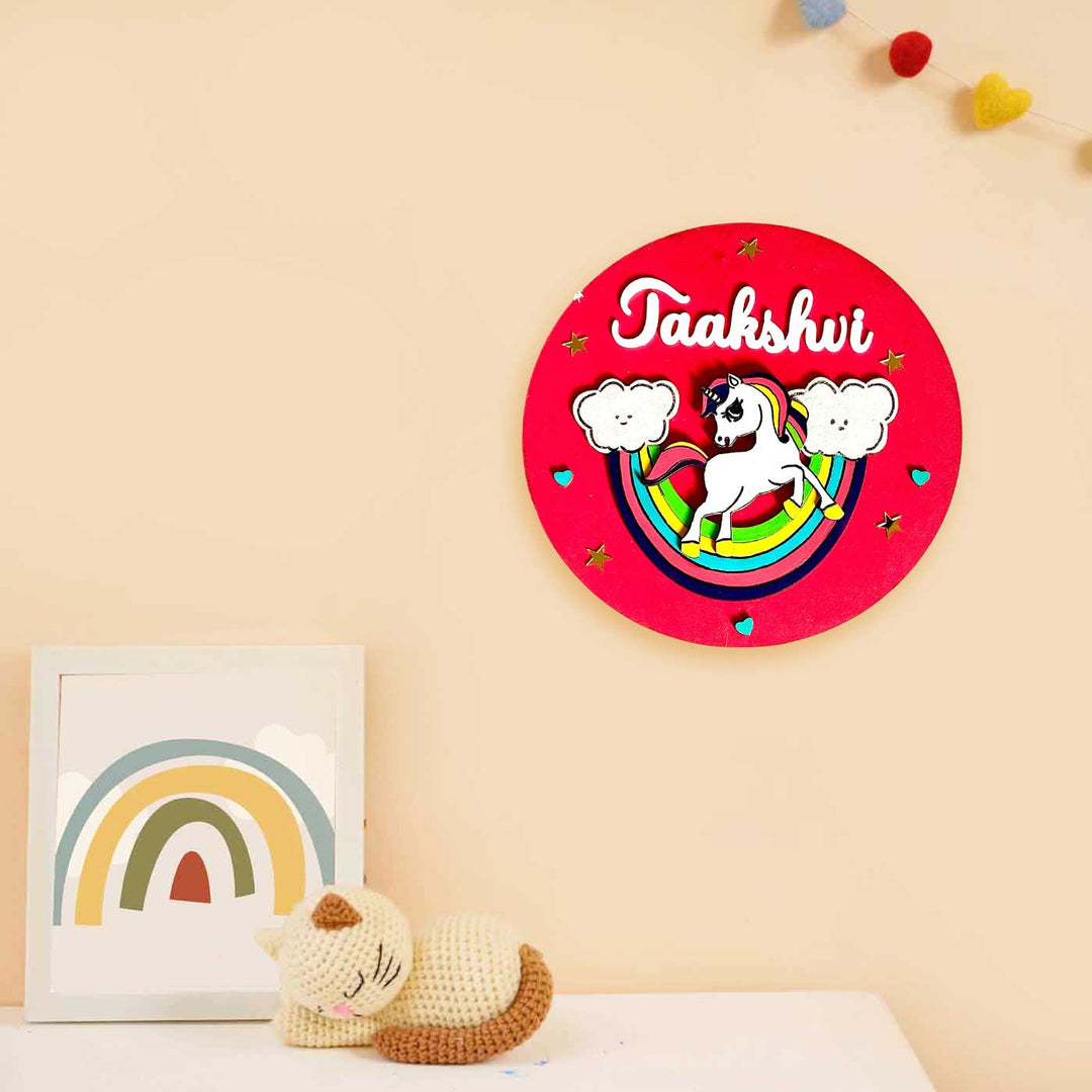 Personalized Hand Painted Unicorn Mdf Wood Kids Name Plate - Name Personalization Display Mounted