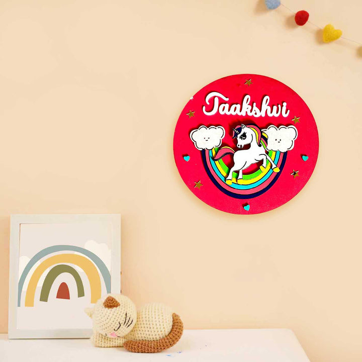 Personalized Hand Painted Unicorn Mdf Wood Kids Name Plate - Name Personalization Display Mounted