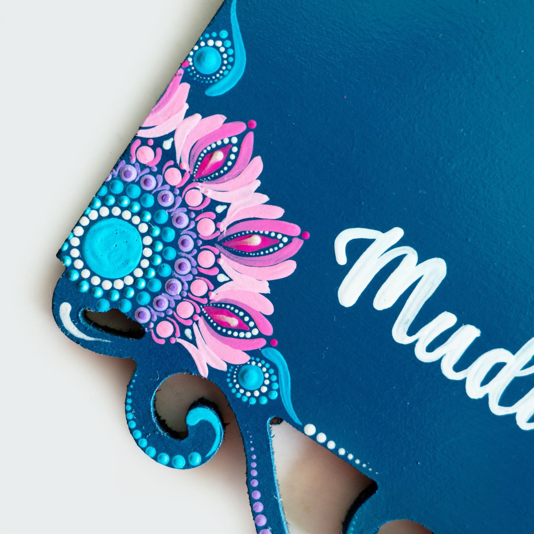 Handcrafted Dot Art Rectangular Name Plate 6 - Corner Decoration Close-up