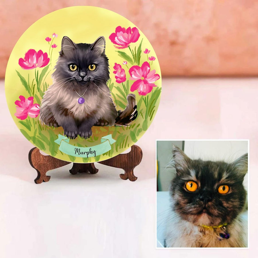 Photo Caricature Nameplate With Stand For Pets 4 - Name Personalization Example with Display Stand