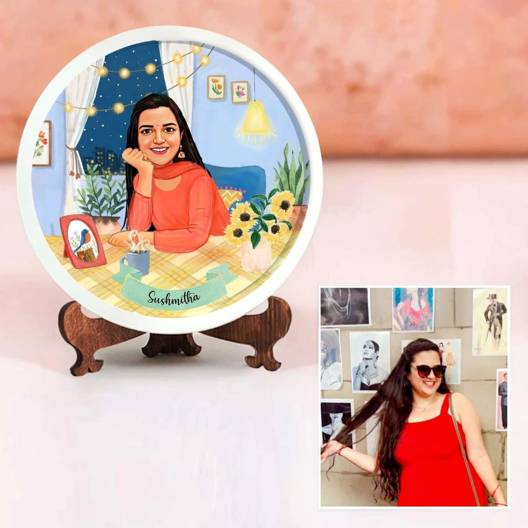 Photo Caricature Nameplate With Stand For Individuals 1 - Front View with Personalized Illustration