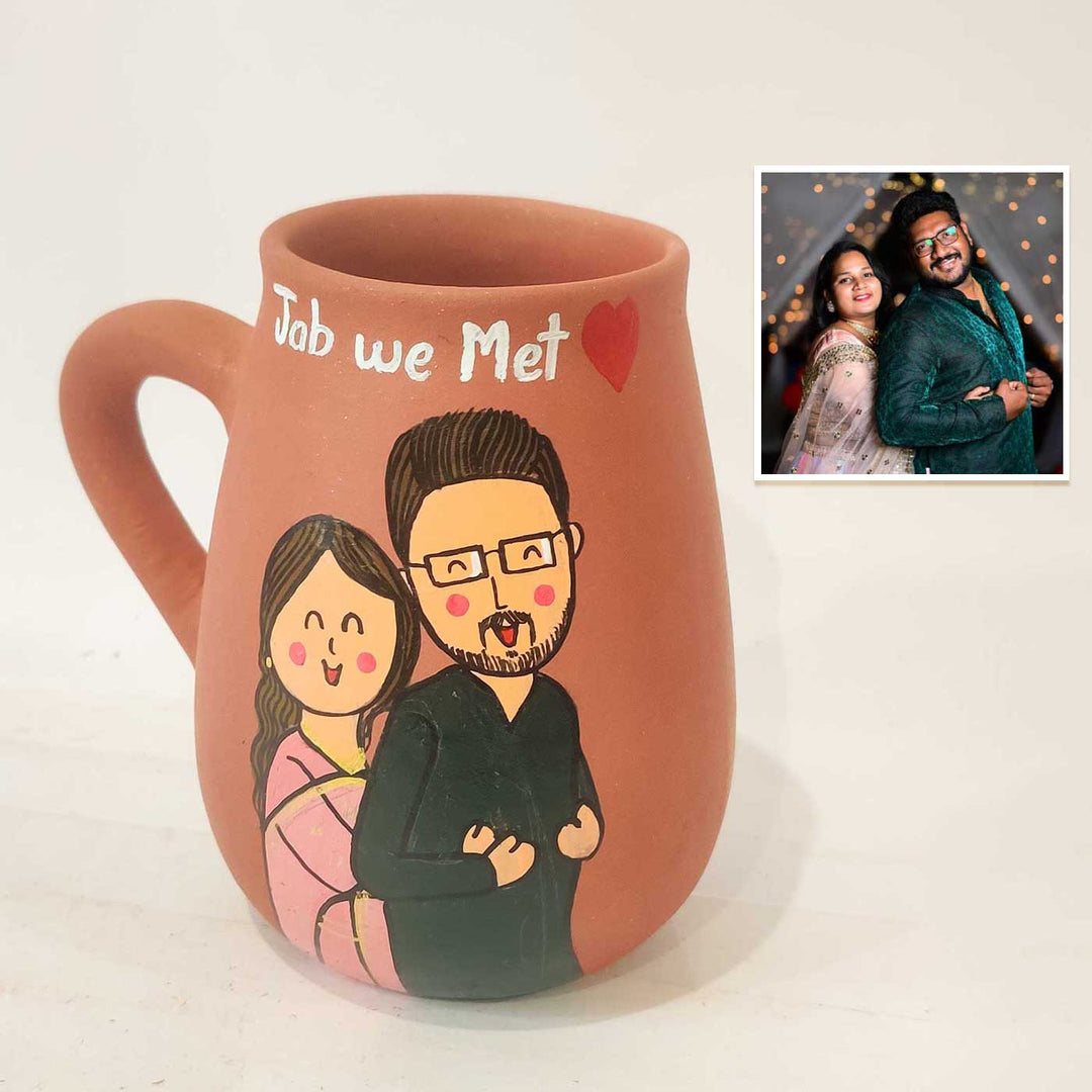 First Date Anniversary | Personalised Terracotta Mugs with Photo Based Caricatures