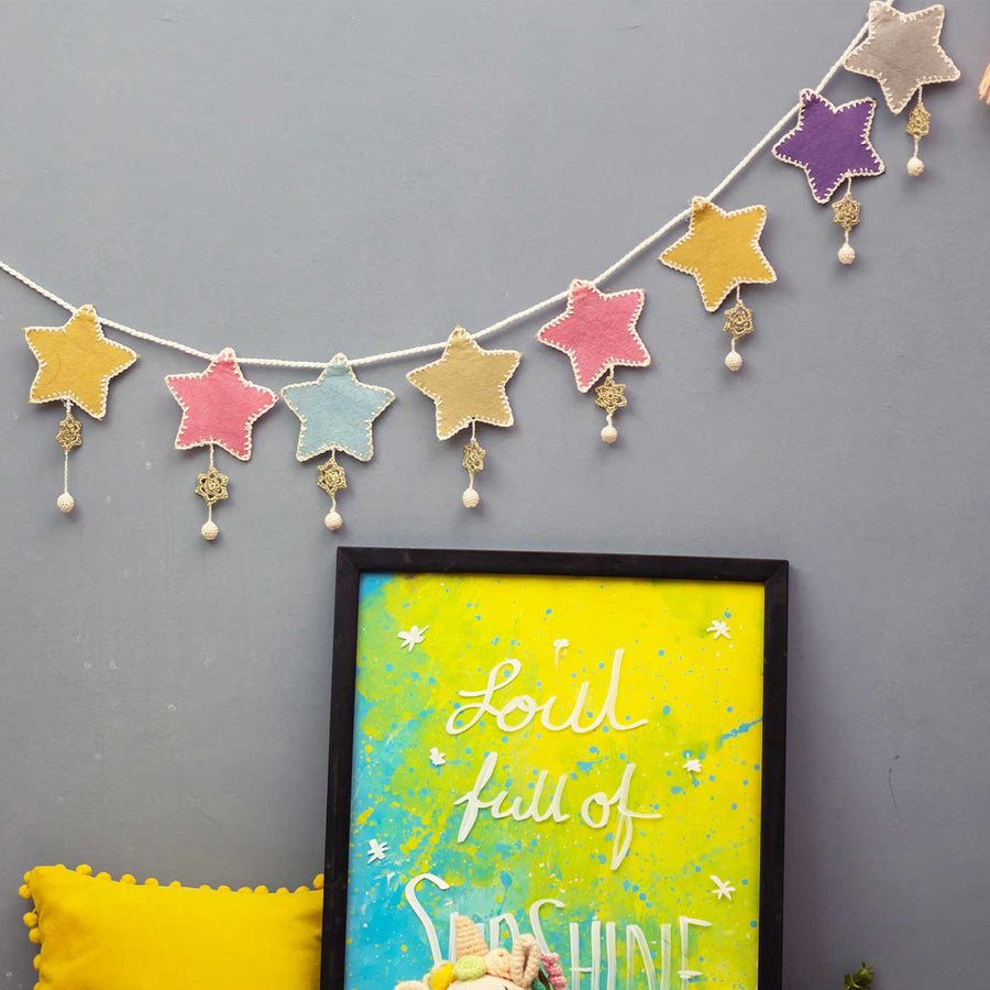 Handmade Crochet Star Themed Felt Bunting - Hanging Garland on Wall Display