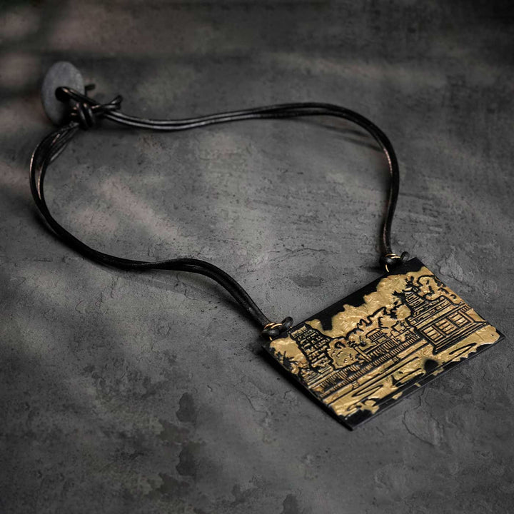 Handmade Polymer Clay Mylapore Kapaleeshwarar Temple Design Reversible Necklace