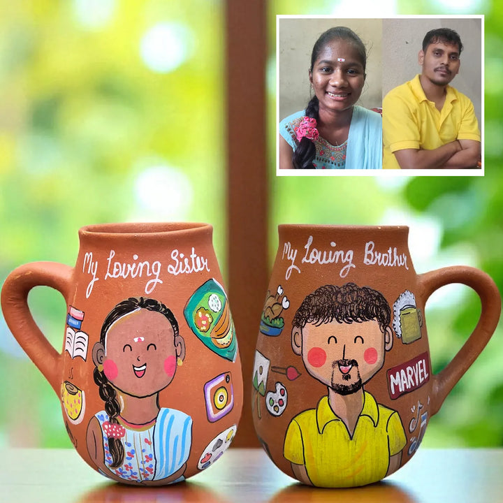 Photo Personalized Hobby Terracotta Mug For Bhaiya And Bhabhi | Set Of 2