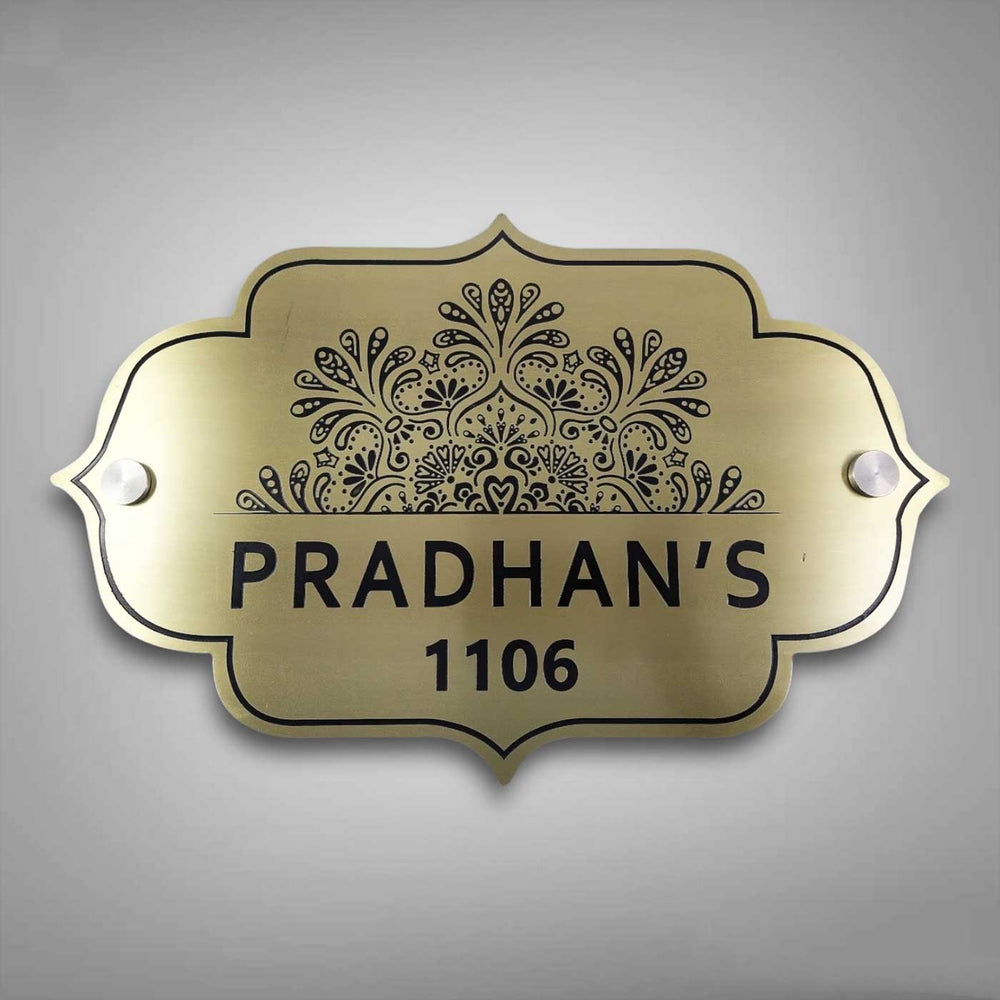 Personalized Weatherproof Elegant Gold Stainless Steel Name Plate 1 - Front View Mounted on Wall