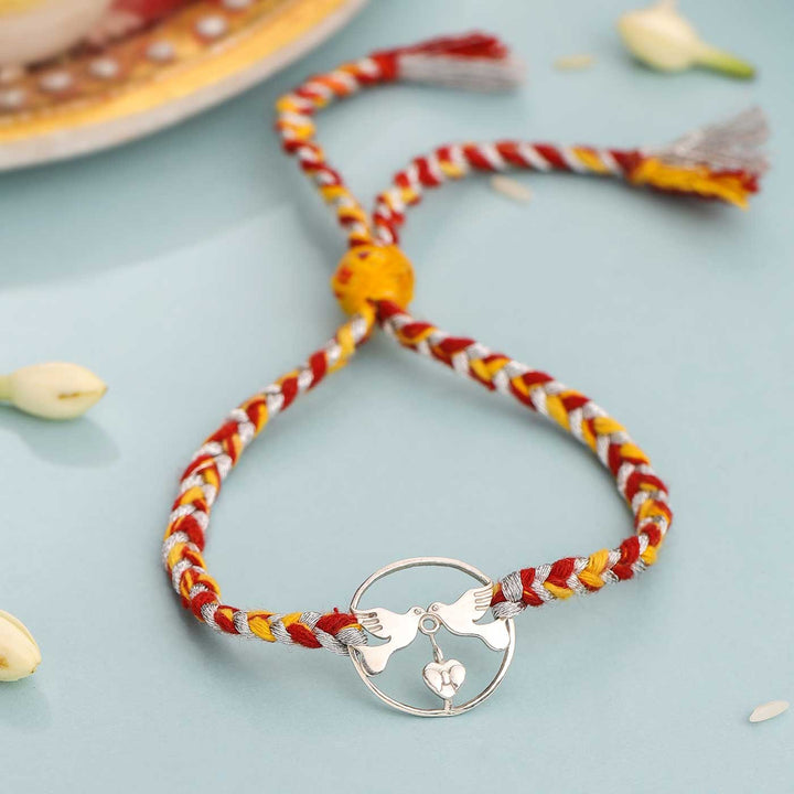 Handmade Dove Design Silver Rakhi For Brother - Close-up of Entire Bracelet