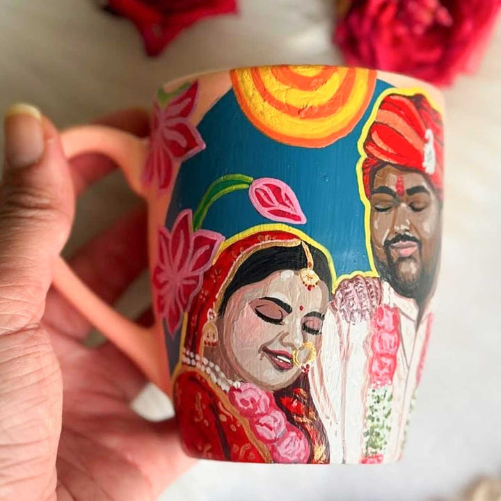 Photo Personalized Hand-Painted Wedding Illustration Ceramic Mug For Couples | 300 ML