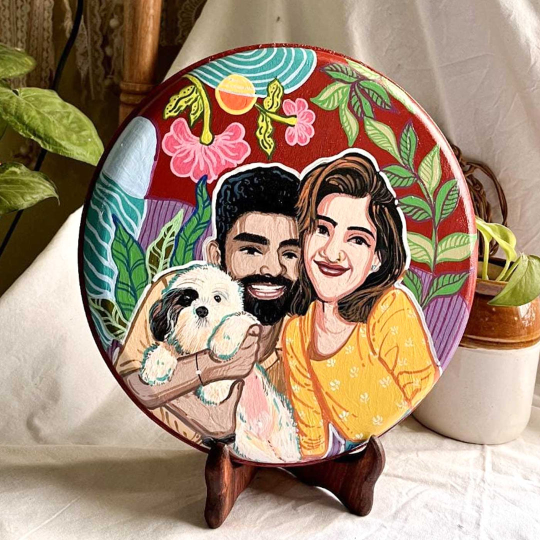 10 Inch | Photo Personalized Hand Painted Pop Art Illustrated Caricature Wall Plate With Stand