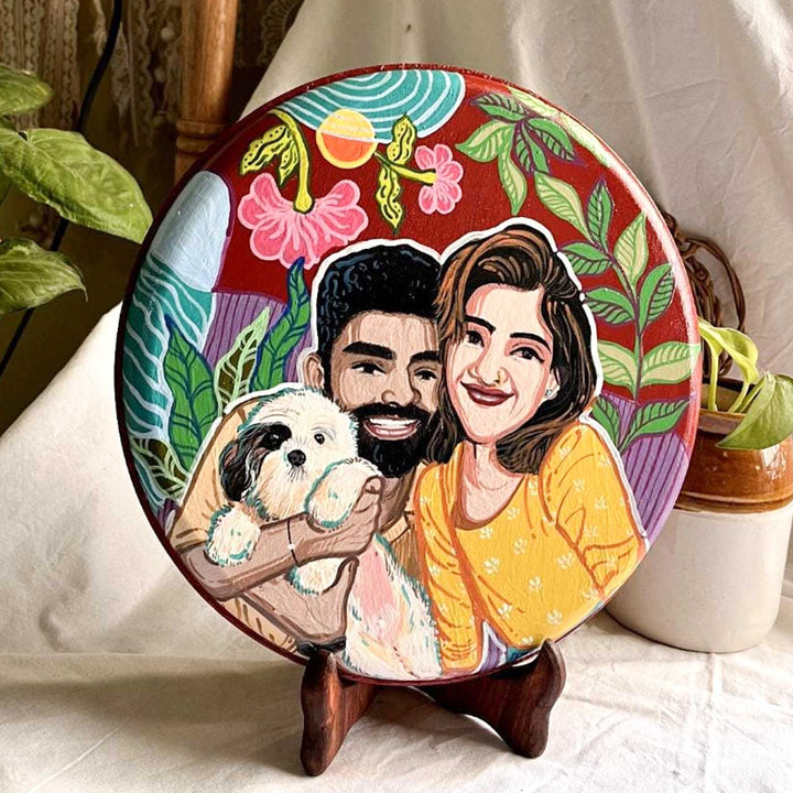 10 Inch | Photo Personalized Hand Painted Pop Art Illustrated Caricature Wall Plate With Stand