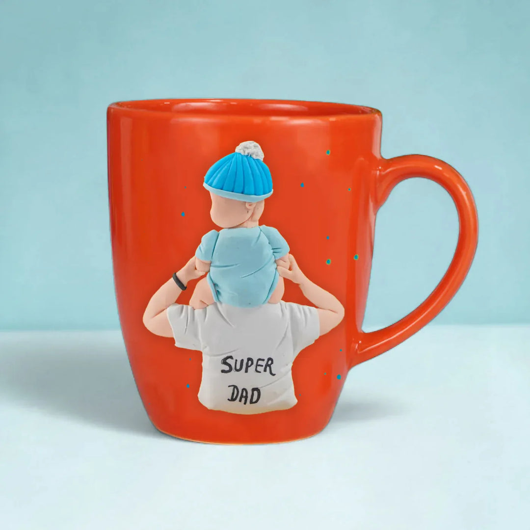 Customized Handmade Polymer Clay Dad And Kid Theme Mug