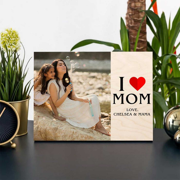 Photo Personalized I Love Mom Theme Wooden Photo Frame
