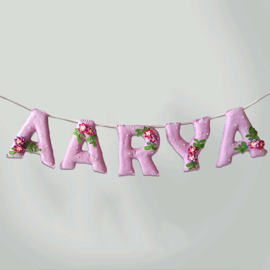 Personalized Handmade Flower And Pearl Embellished Felt Bunting - Name Personalization Hanging Display