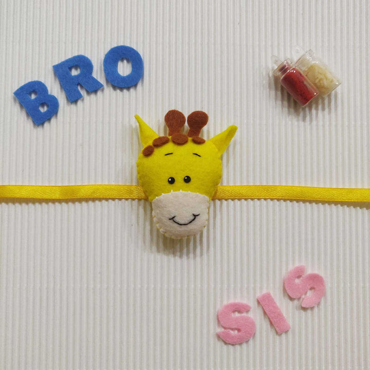 Handmade Giraffe Theme Felt Kids Rakhi With Roli Chawal 10 - Giraffe Decoration with BRO and SIS
