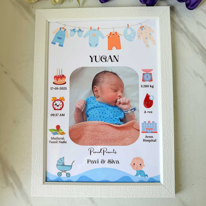 Photo Personalized Boy Theme Wooden Shadow Box Frame With Birth Details
