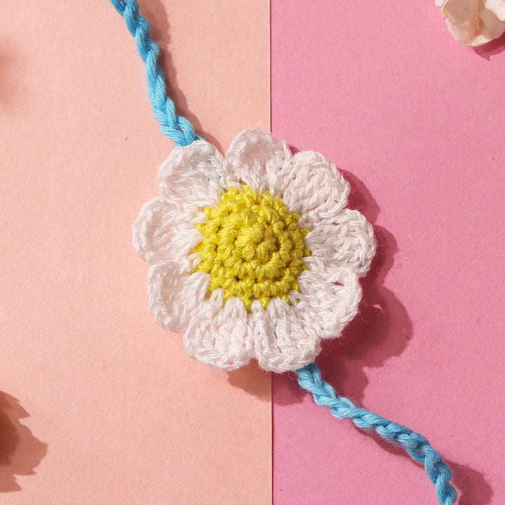 Handmade Crochet Floral Rakhi With Roli Chawal