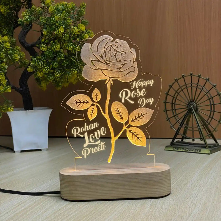 Personalized 3D Rose Theme Led Wooden Table Lamp