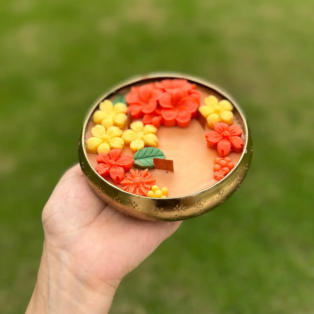 4 Inch | Mogra Scented Handmade Decorative Floral Soy Wax Urli Diya Candle