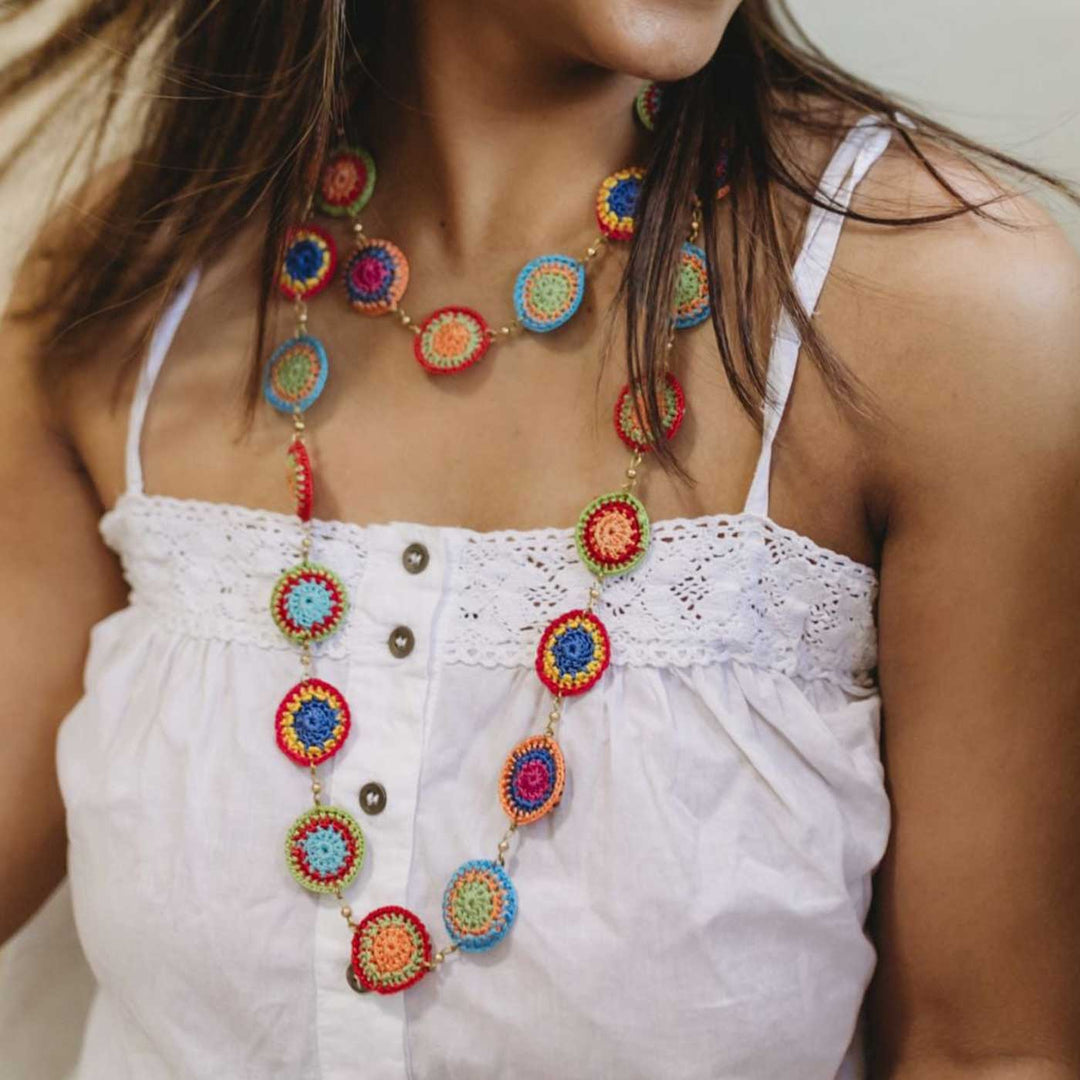 Handmade Crochet Multicolor Mela Tiki Necklace