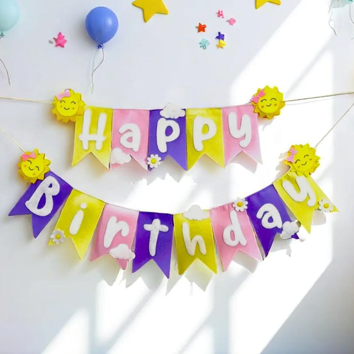 Handmade Sunshine Theme Felt Happy Birthday Bunting