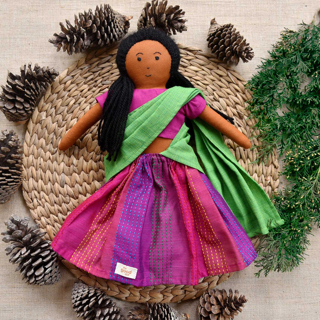 Nilah's (Elder Sister) Malai In Classic Dress | Soft Hand-Stitched Sustainable Indian Play Doll