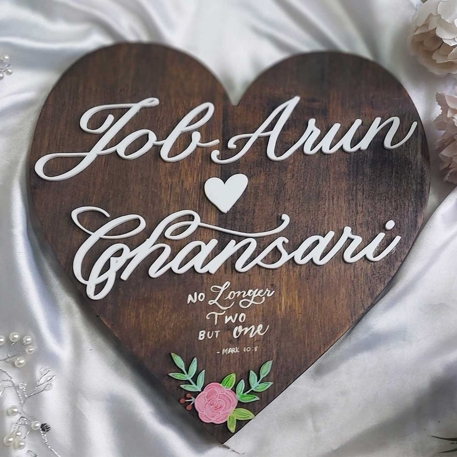 Personalized Brown Heart Shaped Pine Wood Name Plate - Name Personalization Example on Heart Shape