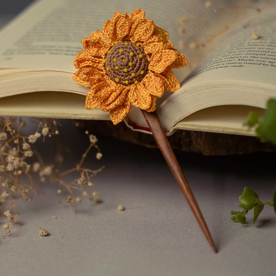 Handmade Crochet Sunflower Design Hairstick
