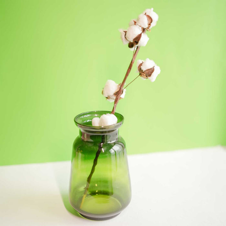 Handmade Emerald Green Glass Vase With Cotton Stem