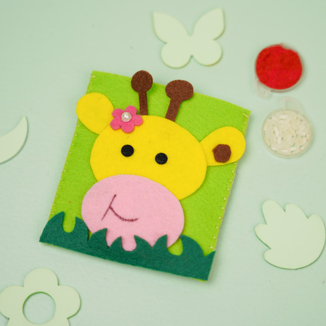 Handmade Giraffe Theme Felt Kids Roli Chawal Pouch
