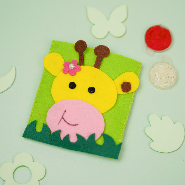Handmade Giraffe Theme Felt Kids Roli Chawal Pouch