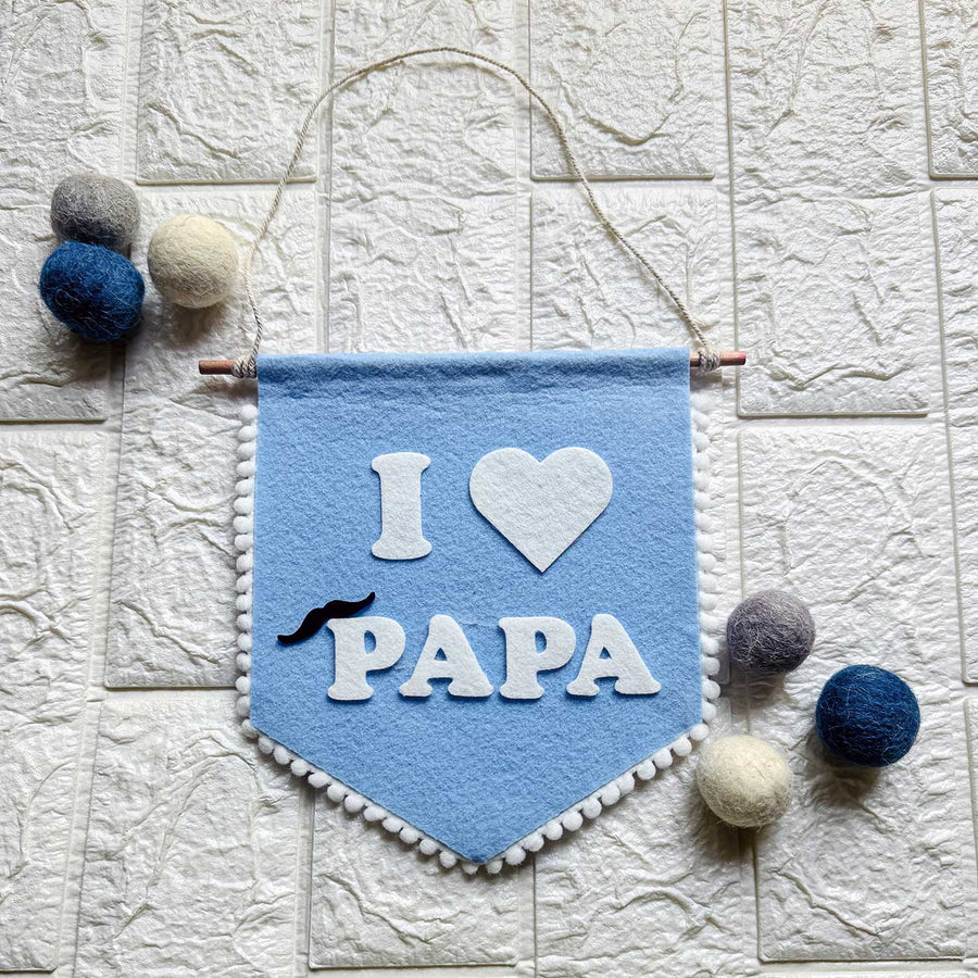 Personalized Handmade I Love Papa Felt Bunting For Fathers - Hanging Wall Banner Front View