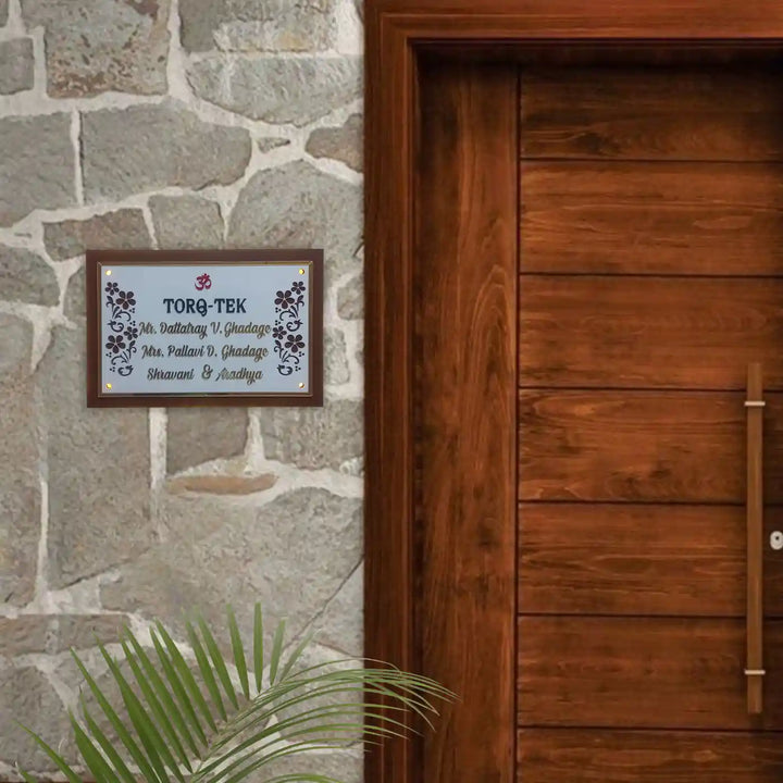 Personalized Handmade Rectangular Flower Wooden Name Plate With Light