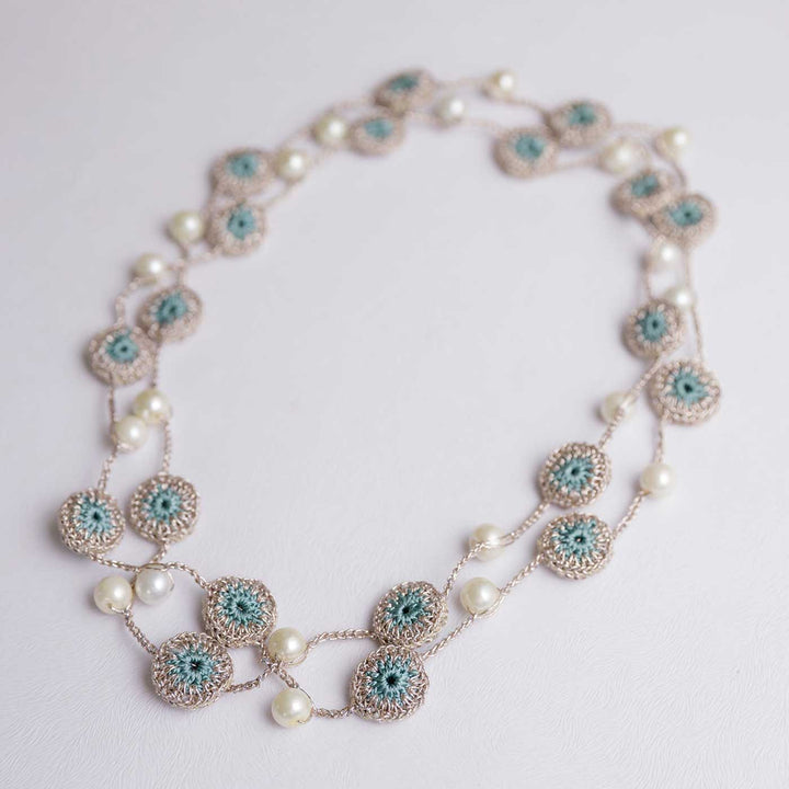 Handmade Crochet Rose Gold Mint Nakshatra Tikki Necklace