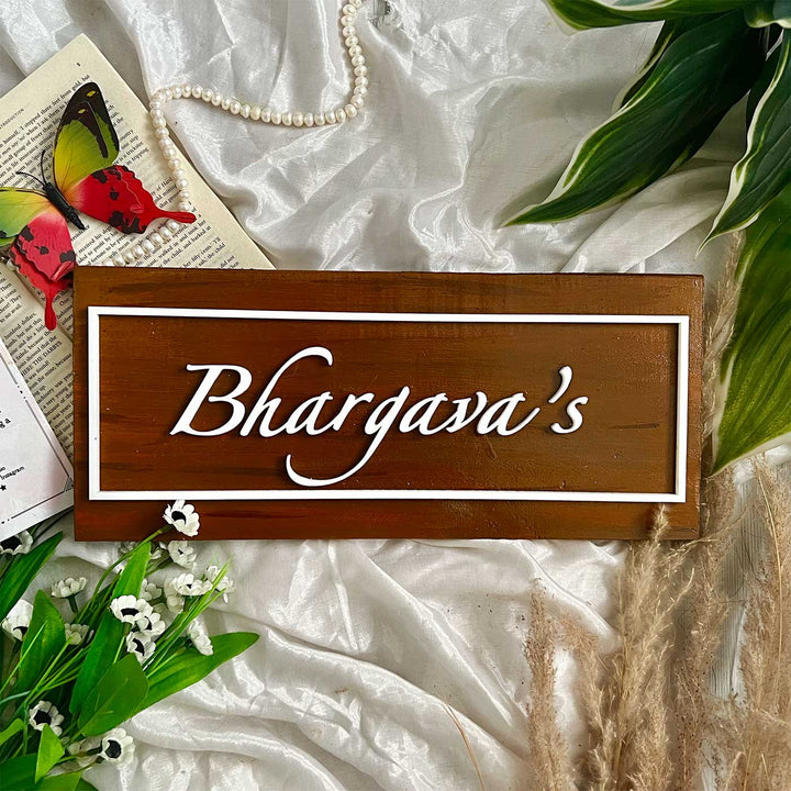 Personalized Rectangle Shaped Mdf Wood Name Plate - Flat Lay Showing Name Personalization