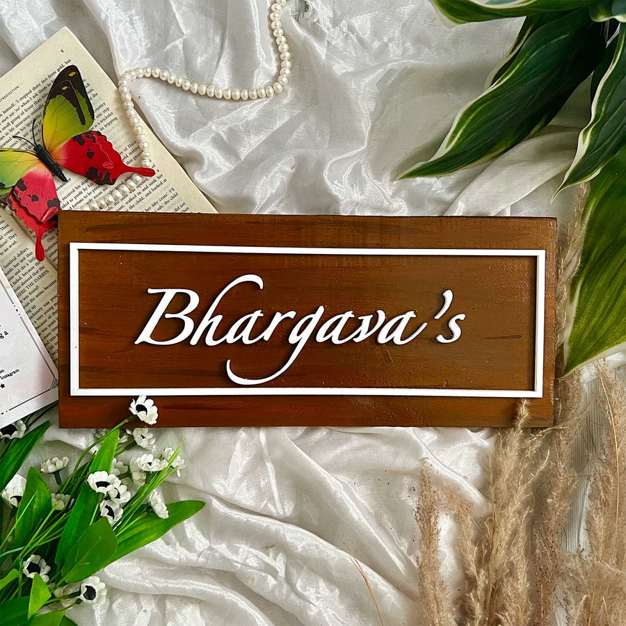 Personalized Rectangle Shaped Mdf Wood Name Plate - Flat Lay Showing Name Personalization