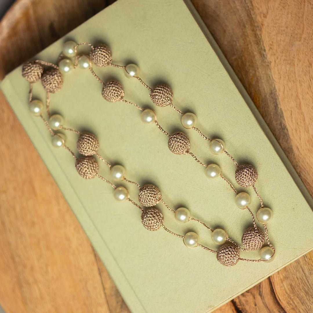Handmade Crochet Rose Gold Nakshatra Pearl Necklace