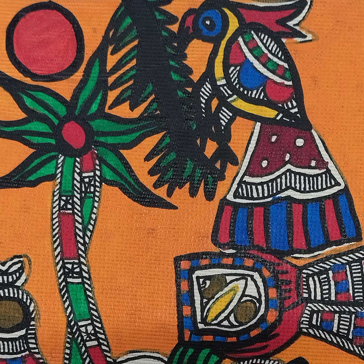 7 x 7 Inch | Life by the Riverbank | Original Hand Painted Madhubani Painting | Natural Pigments On Paper