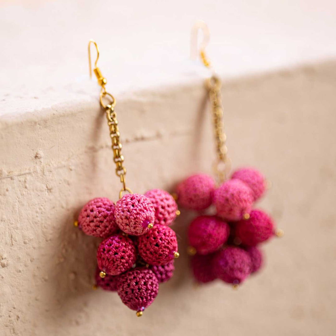 Handmade Crochet Pink Ombre Viscose Thread Swing Earrings