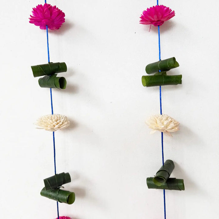 2 Pc | Handmade Cow Motif Pink & White Shola Flower Hanging