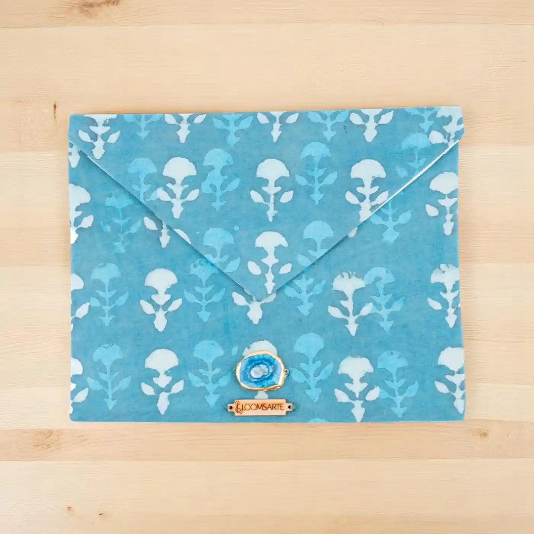 Green Lagoon Cotton Ecofriendly iPad Envelope Sleeve With Agate | 12 x 9 inch