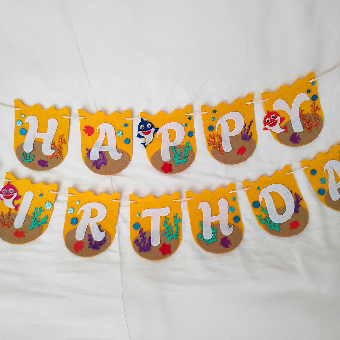 Handmade Baby Shark Theme Felt Happy Birthday Banner
