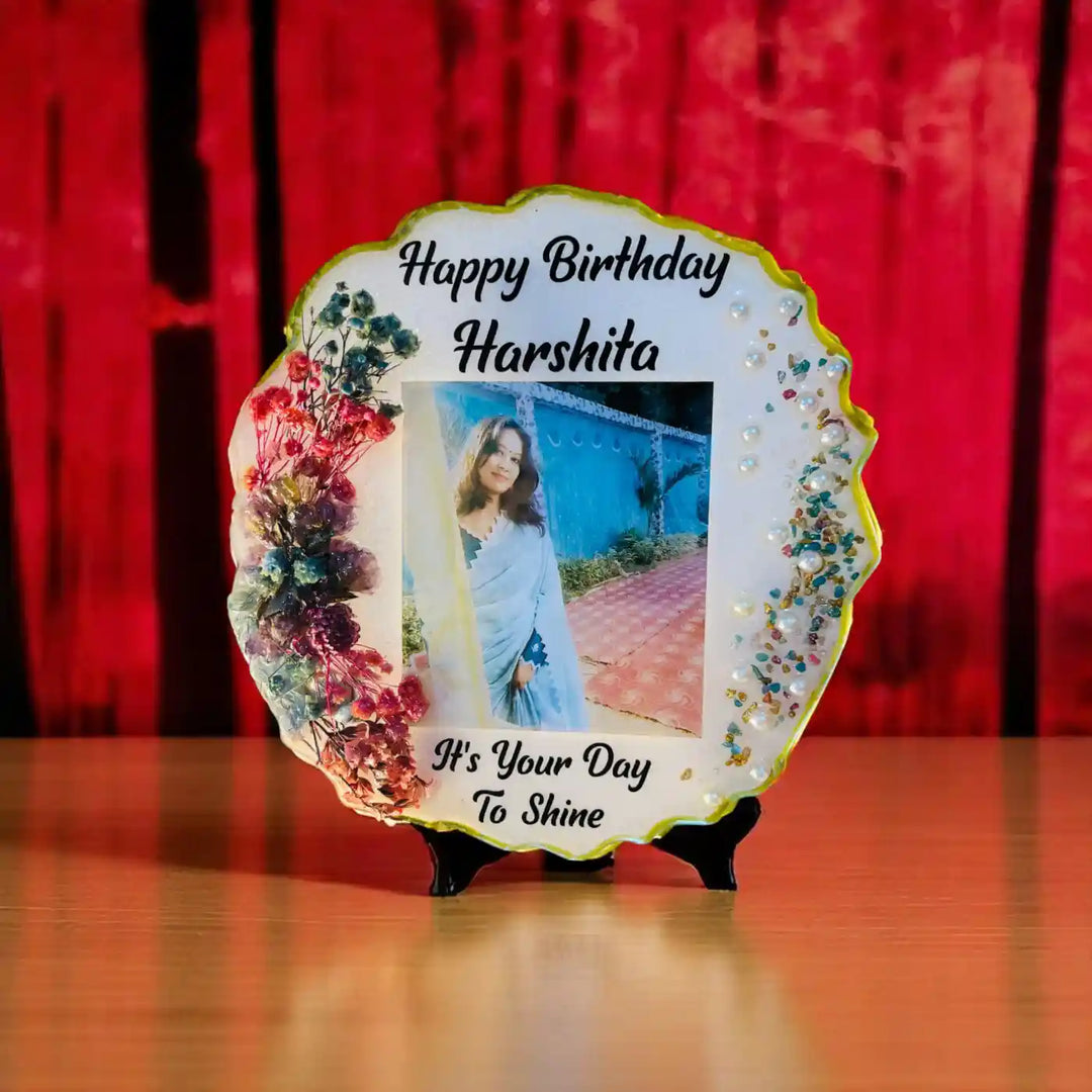 Photo Personalized Handmade Round Floral Design Resin Decorative Plaque