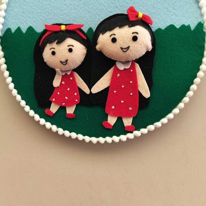 Handmade Love Nok Jhok Theme Felt Decorative Plaque For Sisters